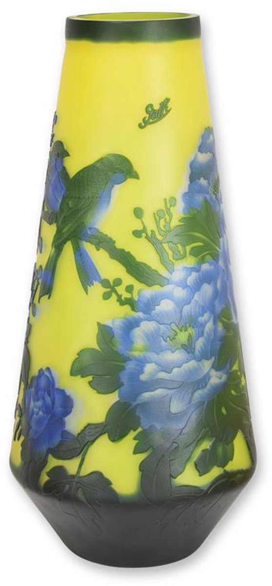 Vaas met Kersenbloesem - Cameo glas Tafeldecoratie – artistieke glazen vaas met bloemen reliëf – decoratieve art nouveau bloemenvaas van 44 cm hoog