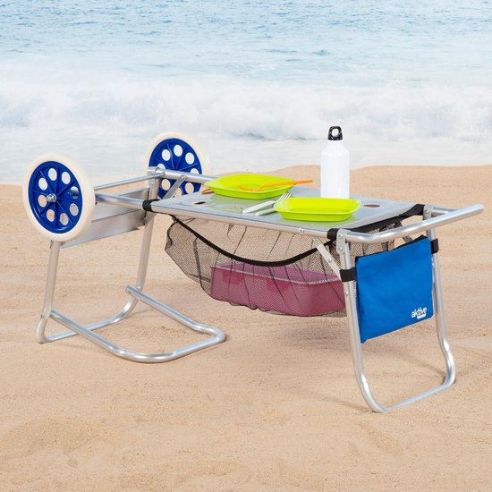 Tafelwagen voor het strand 42 x 100 x 50 cm 2-in-1 transportwagen opvouwbaar inclusief tas en hulprooster wielen 21 cm frame en plaat van aluminium maximale draaglast 20 kg. van Merkloos — afbeelding 2