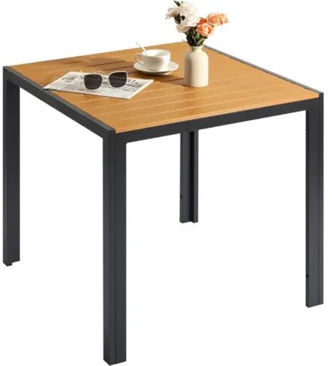 Tuintafel - Klaptafel - Balkontafel - Picknicktafel - 75x75cm - Aluminium + Houtplastic WPC, Eettafel, Bistro Balkon Patio Tafel, Weer- en Hittebestendig - AntiSlip - Campingtafel - Geel