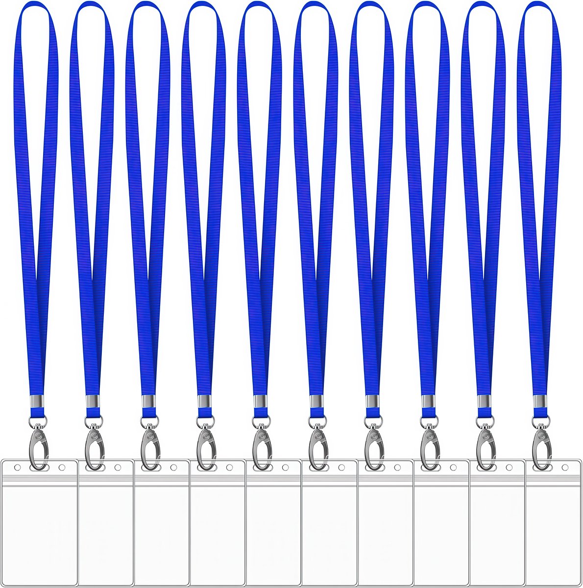 10 Stuks Lanyard Sleutelhangers met 10 Badgehouders - Donker Blauw Nekkoord - Keycord Pashouder - Kaarthouder met Keykoord - Badge Houder voor Kaart/Sleutels - Telefoon/GSM Koord - Sleutelkoord - Universeel ID Pashouder - Telefoonkoord