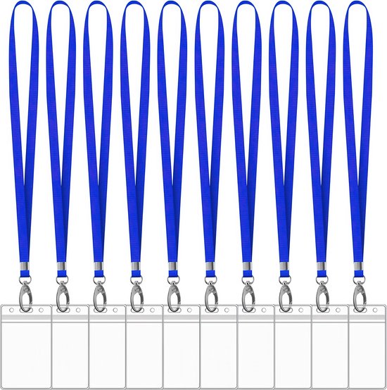 Lot de 10 Porte-clés avec cordon et 10 porte-badges - Tour de cou Blauw foncé - Porte-cartes avec cordon - Porte-badges pour cartes/clés - Cordon pour téléphone/téléphone portable - Cordon - Porte-cartes d'identité universel - Cordon téléphonique
