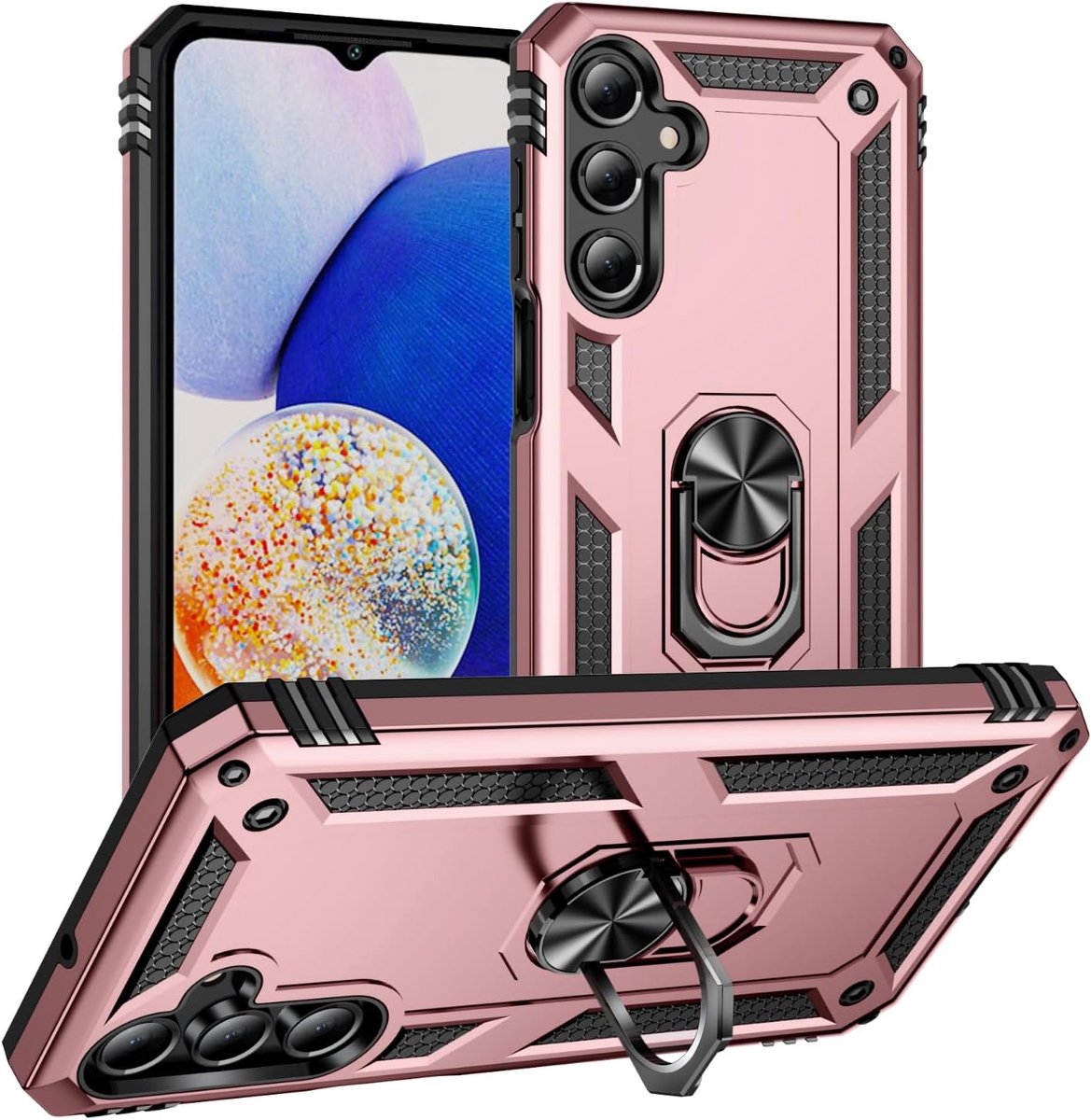 Anti-Shock Hybrid Ring Armor - Backcover Hoesje Geschikt voor: Samsung Galaxy A16 - Rosegoud