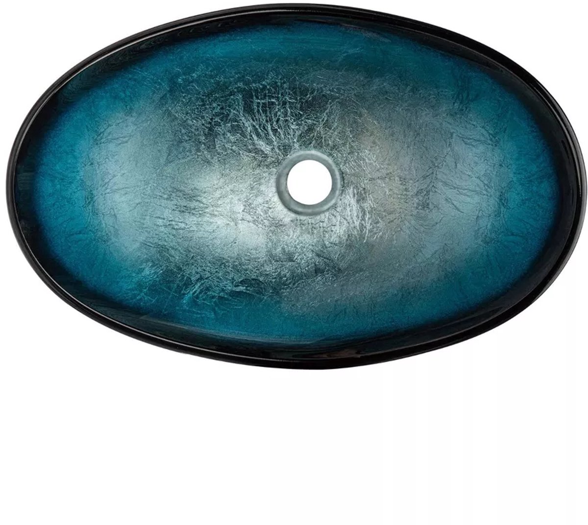 opbouw Glazen wastafel, opzetwastafel, glazen waskom wasbak, ovaal Blauw zwart 53x35x16 cm