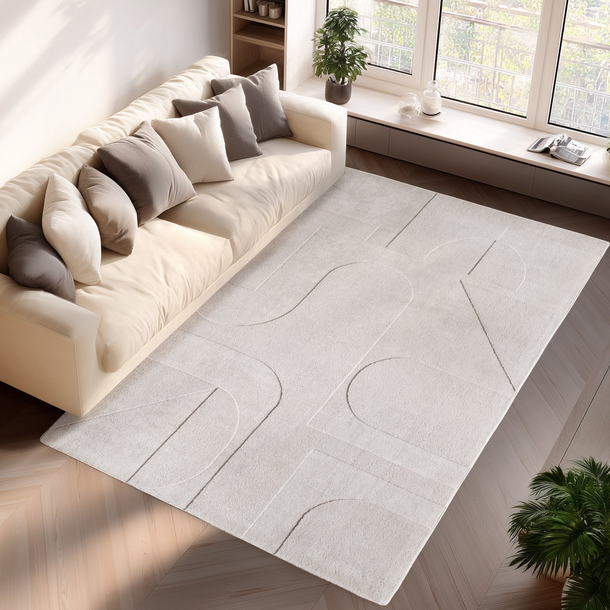 Pompei Seta Ivory – Japandi Stijl – Laagpolig – Trending Vloerkleed – 240x340 cm