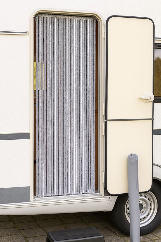 Vliegengordijn Kattenstaart 90x200cm - Grijs Wit - Chenille - Insectenwerend - Voor Deur,Caravan & Camper van Merkloos — afbeelding 4