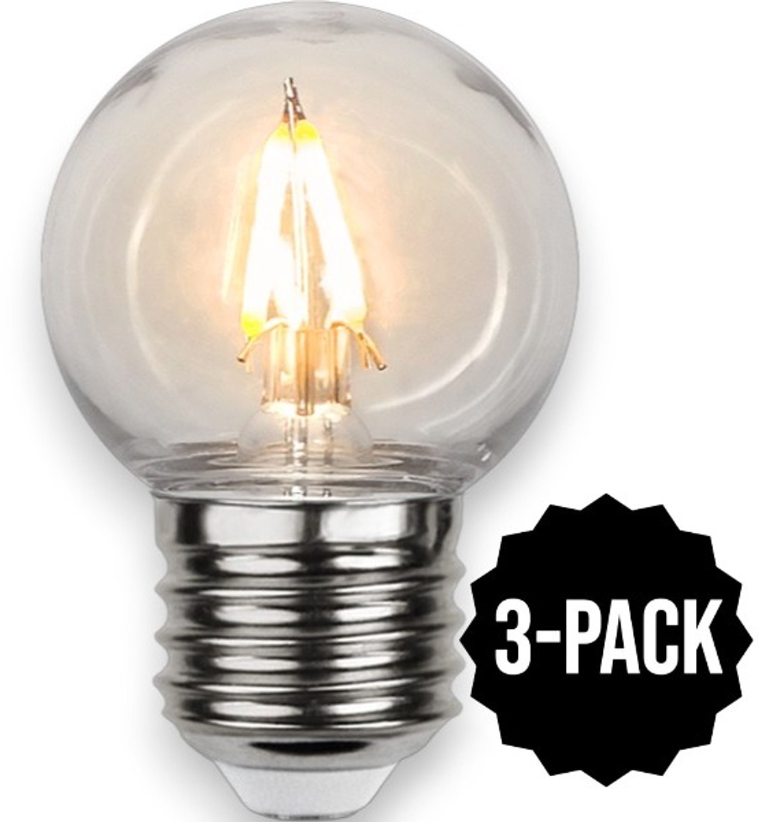 3-Pack | Prikkabel - Kogellamp - E27 - 1W - Super Warm Wit <2200K - Filament - Helder