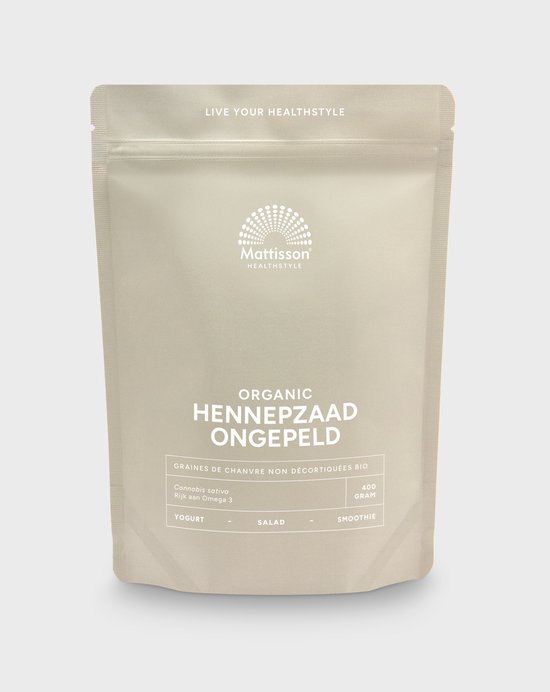 Verpakking biologisch Hennepzaad Ongepeld.