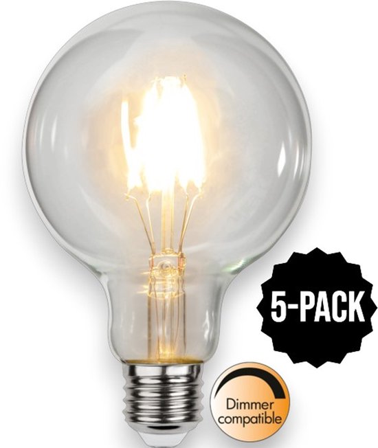 Grande ampoule E27 transparente et dimmable avec filament, lot de 5.