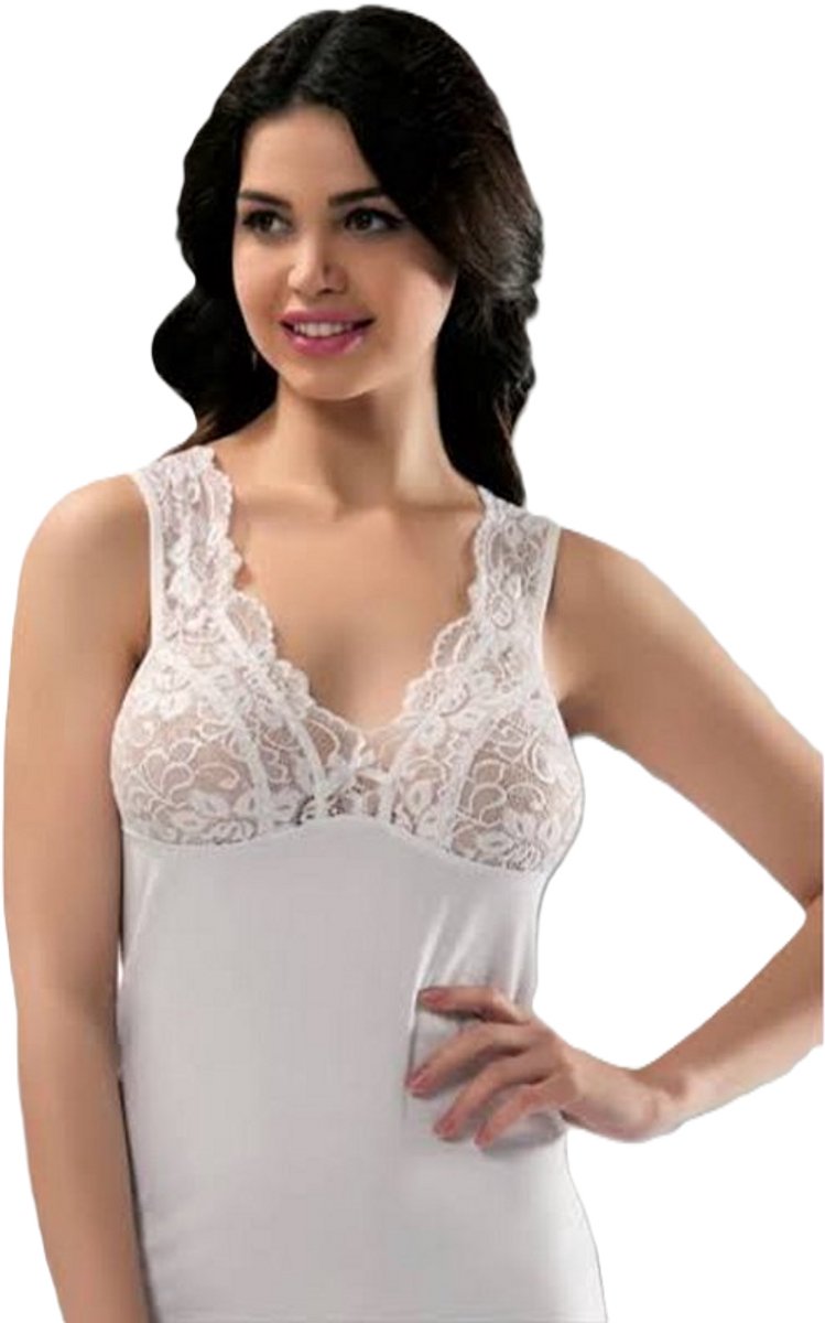 Marco Rossi - Random kant - Dameshemd kant - Onderhemd - Singlet - Katoen - Dames - Wit - Maat L/40 - Model 1