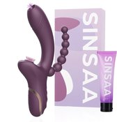Sinsaa Tarzan Vibrator - Rabbit Vibrator – G-Spot & Luchtdruk Clitoris Stimulator – Anaal kralen - Vibrators voor vrouwen - 10 Vibratiesnelheden & 5 Zuigfunctie snelheden - Inclusief glijmiddel – Lana – Donker Paars