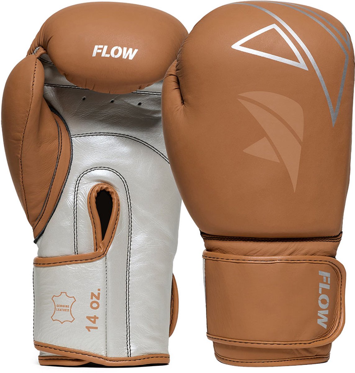 Flow Progress Bokshandschoenen - mat Bruin/Zilver runderleer 16 oz