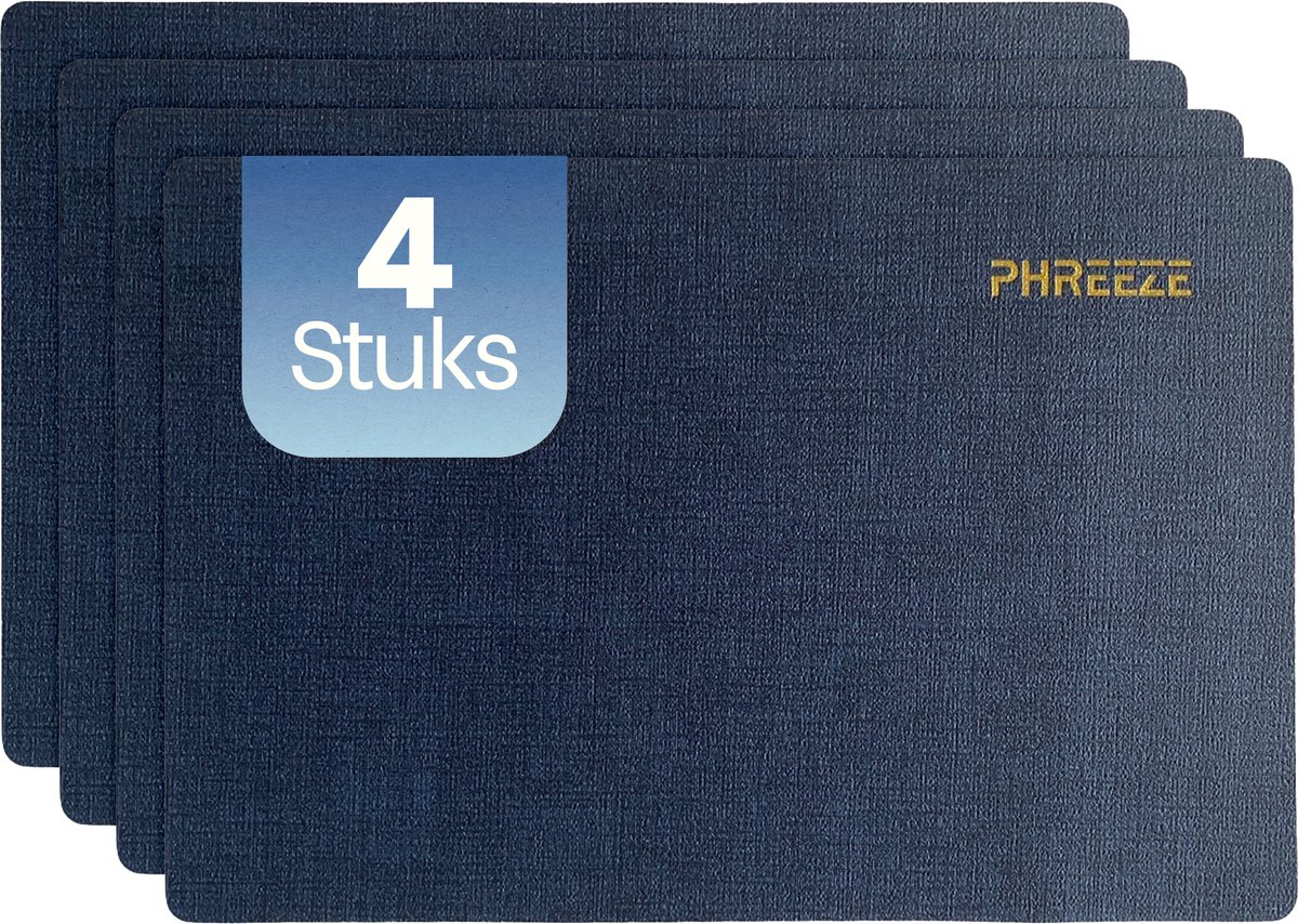 Phreeze Luxe Placemat - 30x45 CM - 4 Stuks - Wasbaar - Dubbelzijdige Placemats - Kunststof - Donker Blauw