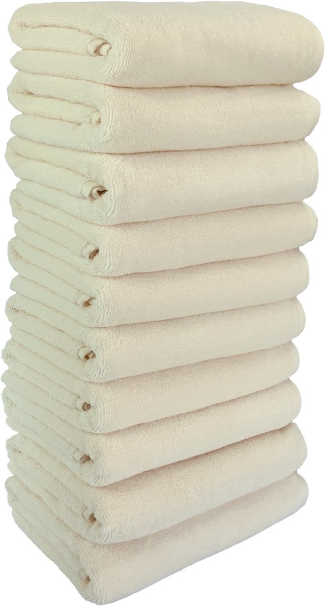 Biologische Handdoekenset - 50x100cm - 10 Stuks - 100% Katoen - GOTS & Vegan - Hotelkwaliteit - Ecru - De Linde Home