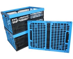 Set van 3 vouwkratten 32L - zwart/blauw - inklapbaar - stapelbaar