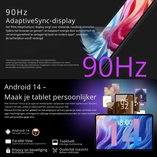 Tablette Teclast T60 12 pouces Android 2000x1200 T620 8 Core , 20 Go de Ram max., 256 Go de ROM, 4G LTE Type-C, 8 000 mAh, Widevine L1 - Tablette et étui