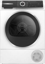 Witte Bosch Serie 6 wasdroger met transparante deur en digitaal bedieningspaneel.