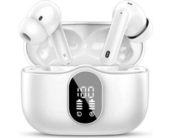 SBG Draadloze Oordopjes - Noise Cancelling - Headset - Bluetooth 5.4 - Earbuds oplaadcase - LED Display - Met Microfoon - Extra dopjes - Wit