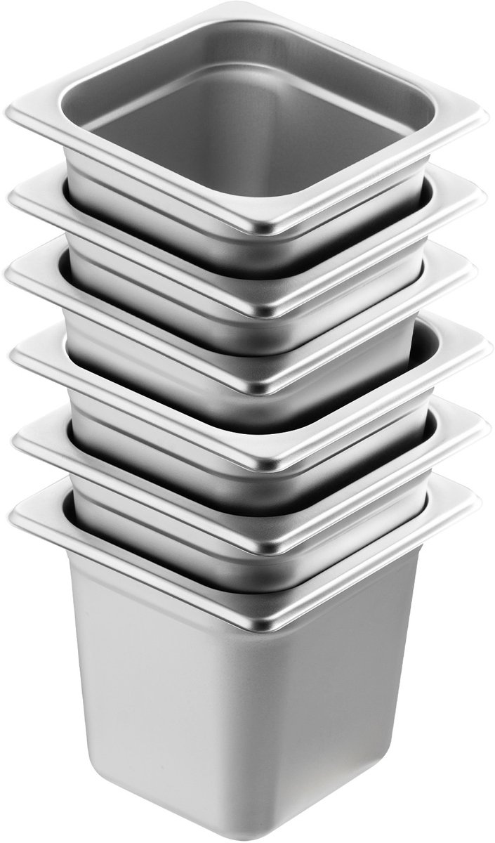 6-Pack Hotelpannen, 1/6 Maat Anti-Stempel Stoompan, 0,8 Mm Dik Roestvrij Staal, 6-Inch Diepe Cateringopslagpan, voor Commercieel En Industrieel Gebruik