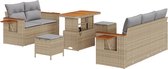 vidaXL - 8-delige - tuinset - met - kussens - in - beige - poly - rattan - en - acacia