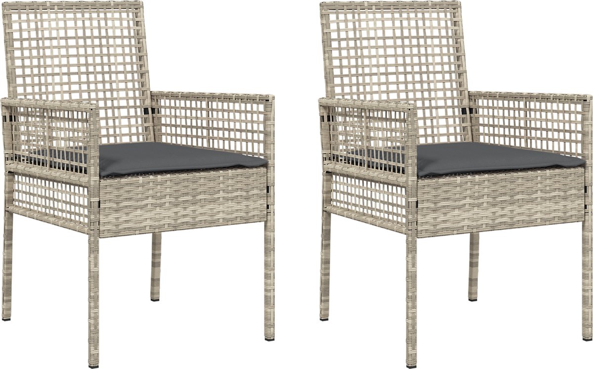 vidaXL - Tuinstoel - 2 - pcs - Lichtgrijs - 55 - x - 53 - x - 85 - cm - poly - rattan