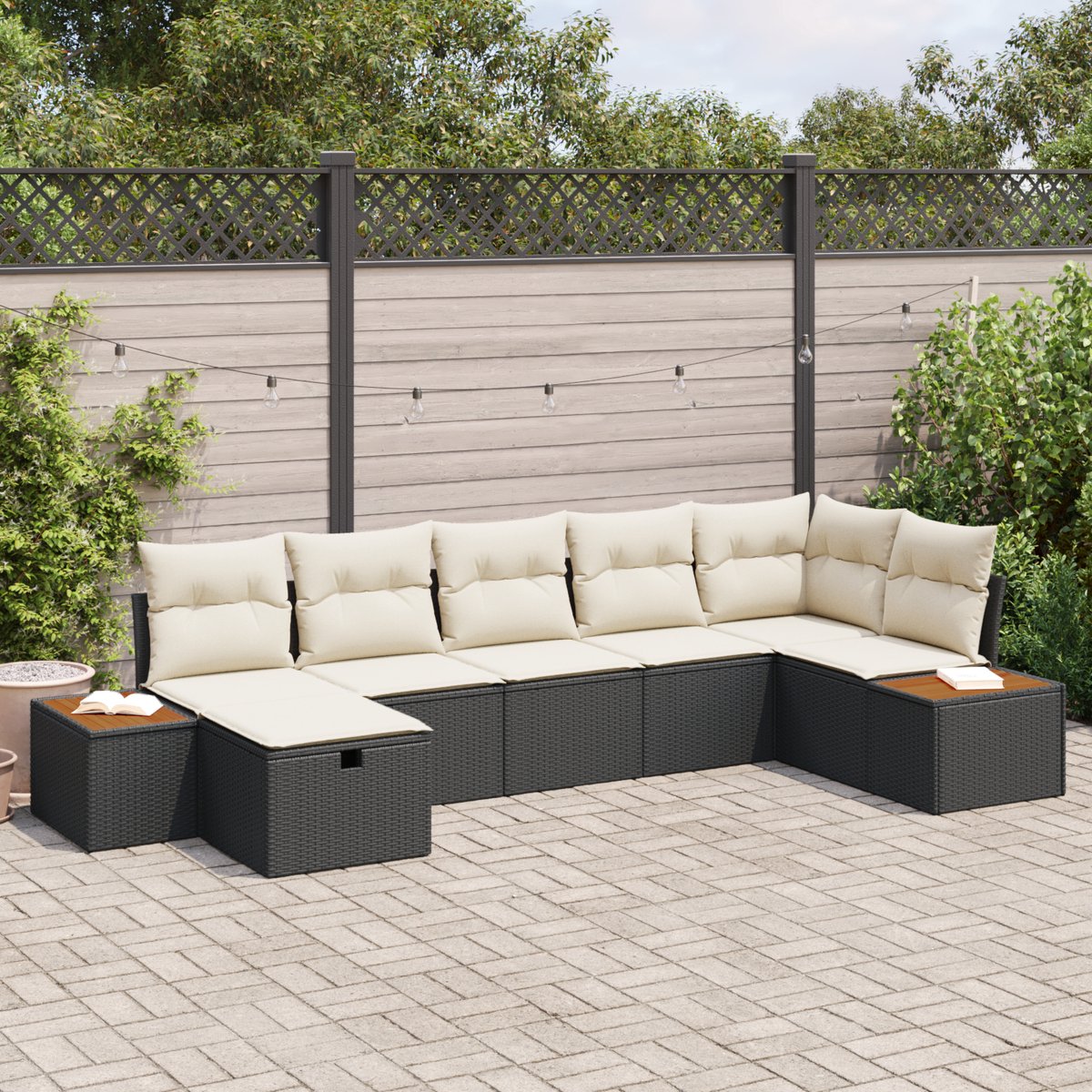 vidaXL - Tuinbank - Set - met - kussen - 8 - pcs - Zwart - poly - rattan