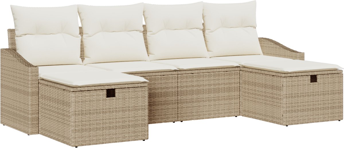 vidaXL Tuinbank - Set - 6 - st - poly - rattan Beige/ Crèmewit