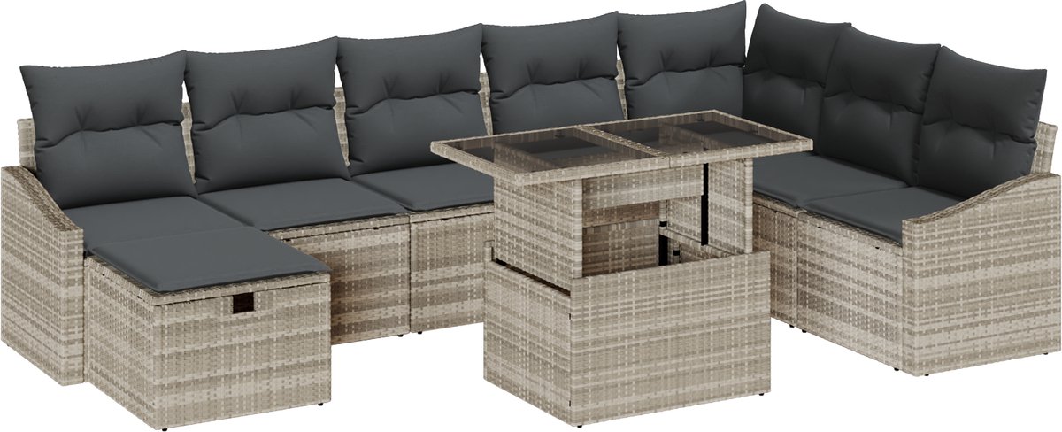 vidaXL Tuinbank - Set - 9 - st - poly - rattan Lichtgrijs/ Donkergrijs