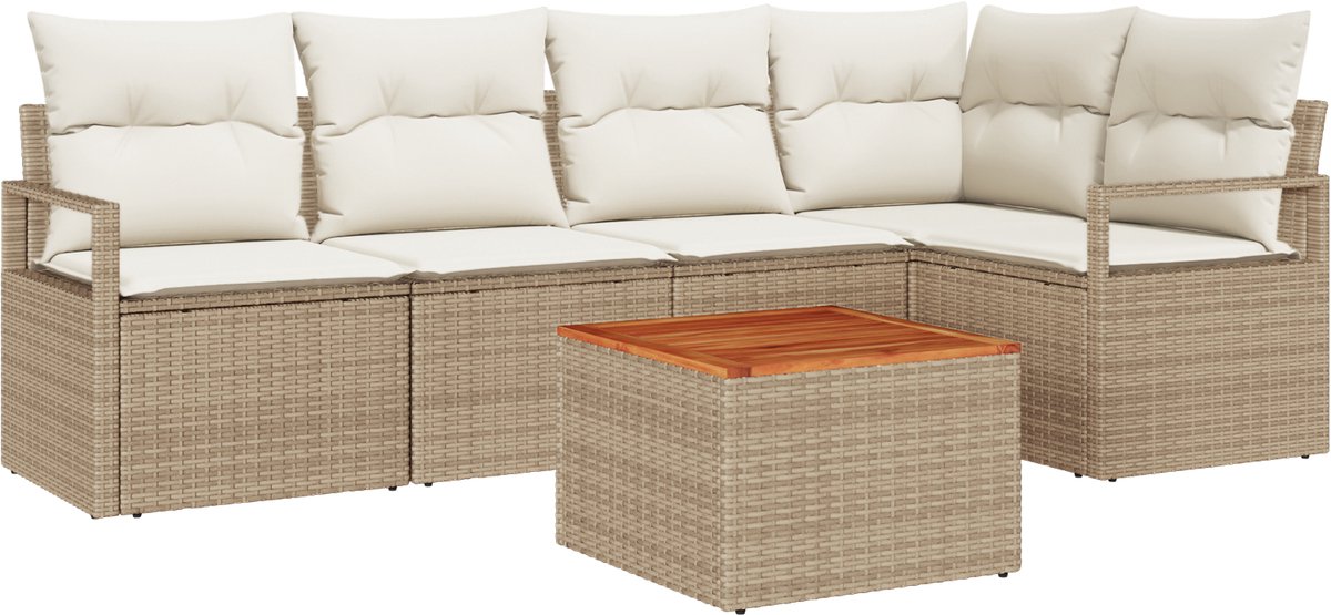 vidaXL - Tuinbank - Set - met - opslag - 6 - pcs - Beige - en - Crème - poly - rattan