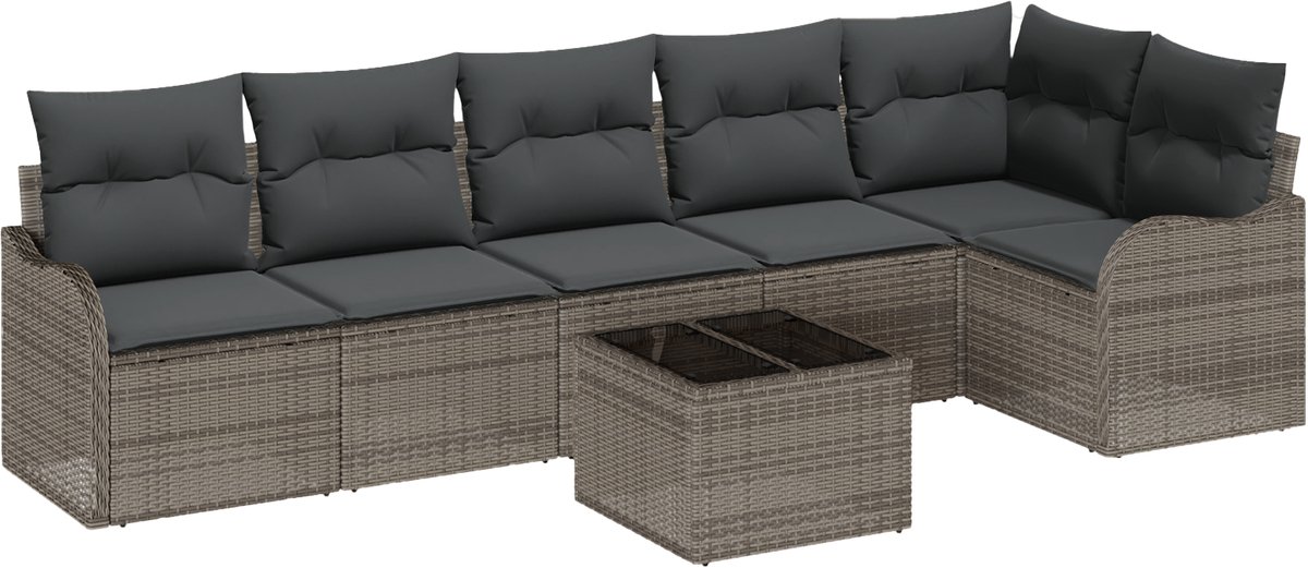 vidaXL - Tuinbank - Set - met - kussen - met - opslag - 7 - pcs - Zwart - Poly - rattan