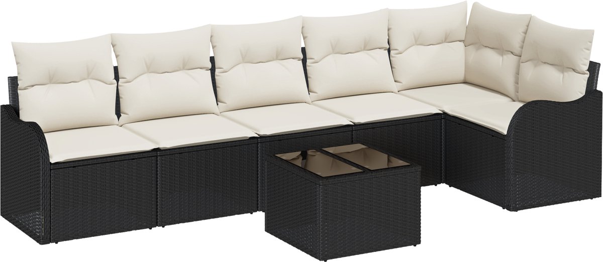 vidaXL - Tuinbank - Set - met - kussen - met - opslag - 7 - pcs - Bruin - Poly - rattan