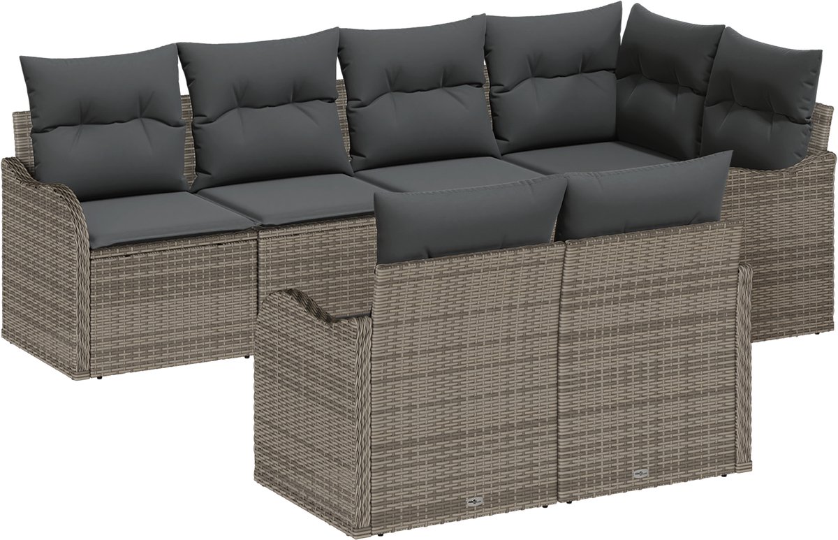 vidaXL - Tuinbank - Set - met - opslag - 7 - pcs - Grijs - Poly - rattan