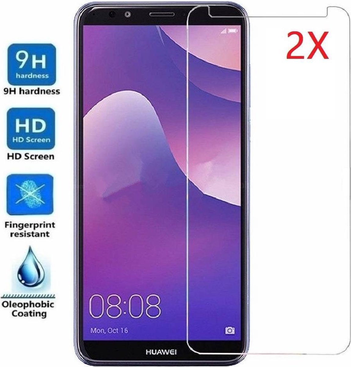 Ntech 2 Stuks - Geschikt voor Huawei Y7 (2018) Screenprotector Tempered Glass (0.3mm)