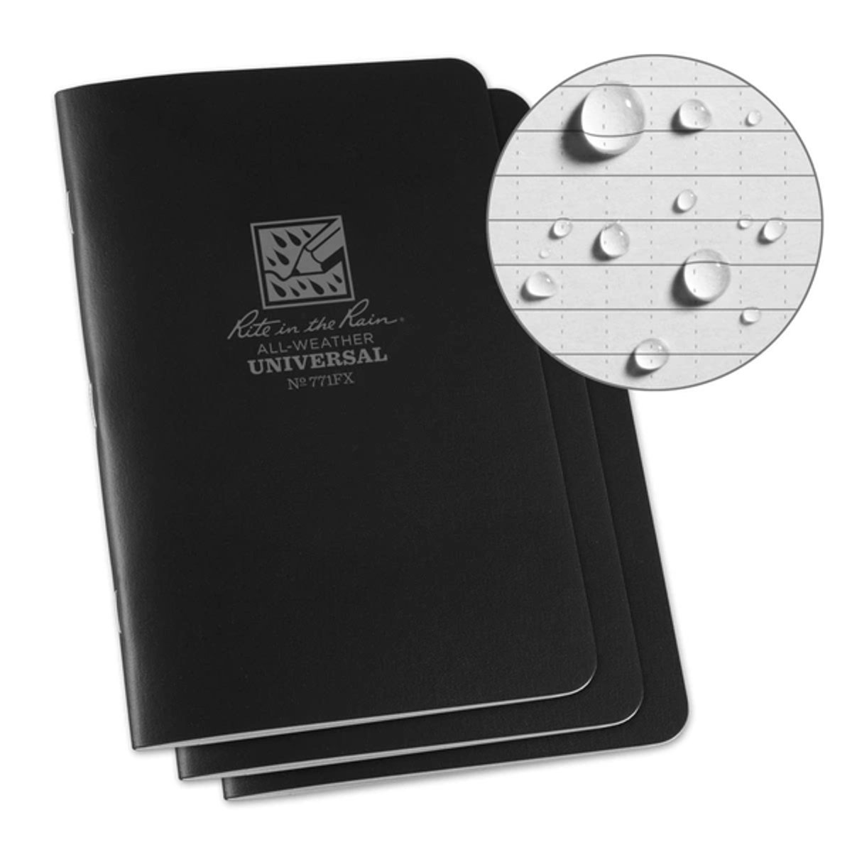 Rite In The Rain Stapled Notebooks - Black Cover - Set van 3 - All Weather - Watervast Papier - No 771FX