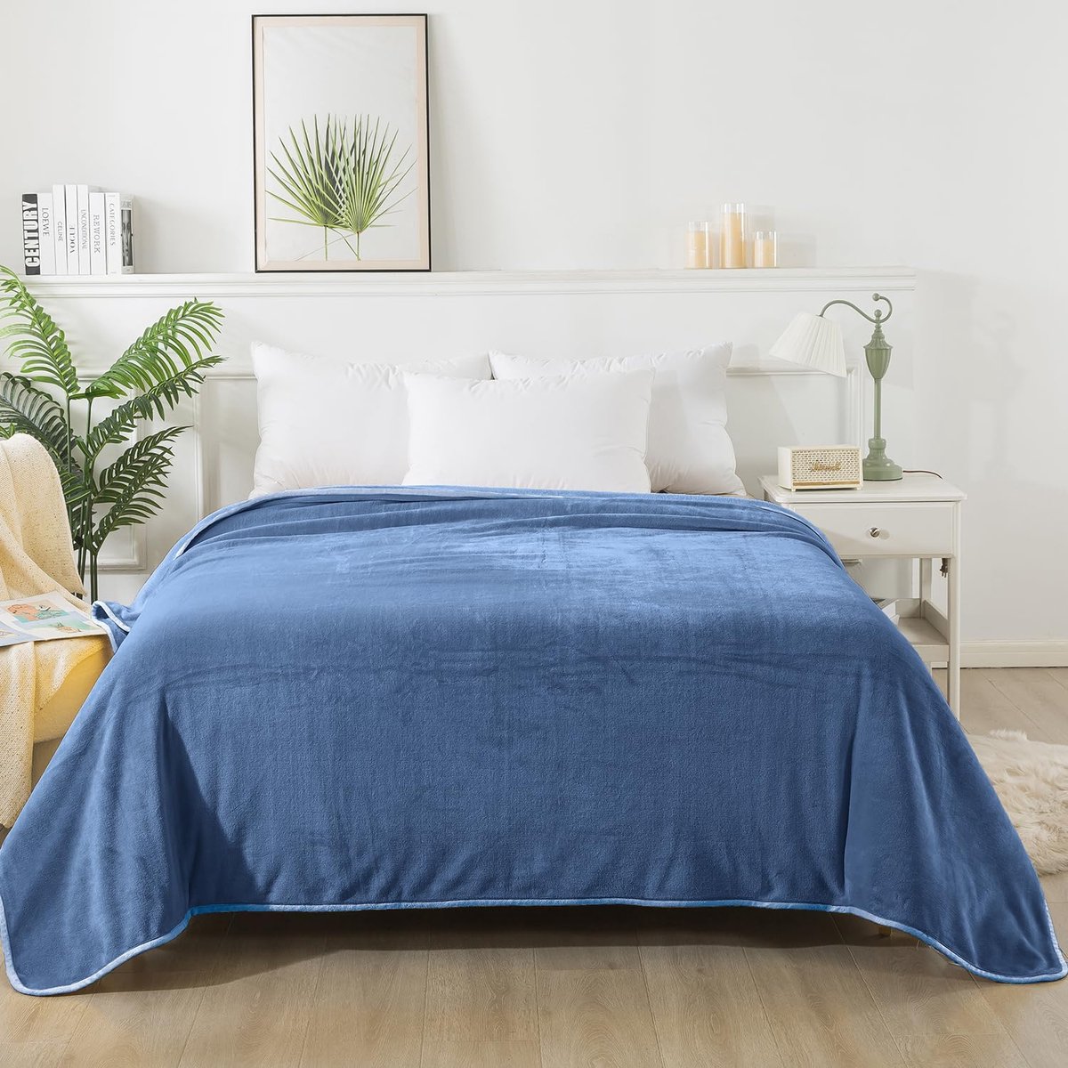 Famanu - Coperta Plaid Pile, Coperta Matrimoniale 220 x 240 cm Flanella, Coperta Divano Super Grande Caldo Morbida – Blu lavato