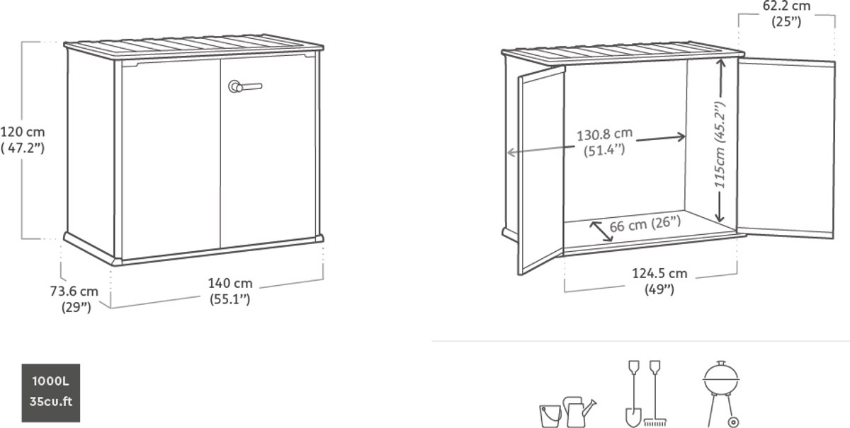 Keter Cortina Bella Opbergkast - 1000L - 140x77x120cm - Grijs