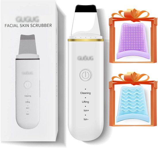 HAUSS SPOLE Huidverjongingsapparaat –Skin Scrubber - Blackhead remover – Ultrasoon Reiniger - Face Scrubber - Diepe Porie Reiniging–Thuisgebruik–Compact Formaat–Hydratatie & Versteviging - Mee eters verwijderen - Puisten verwijderaar - Wit