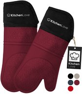Gants de four en Siliconen KitchenLove - Lot de 2 - Résistantes à la chaleur jusqu'à 250 °C - Certifiées EN407 - Rouge bordeaux