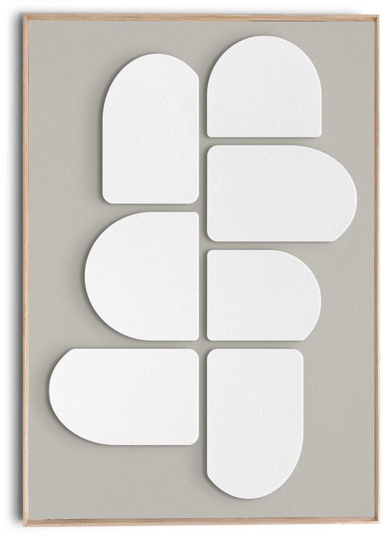 Schilderij 3D Art Abstract lichtgrijs met wit - 100 x 70 - Hout - REINDERS