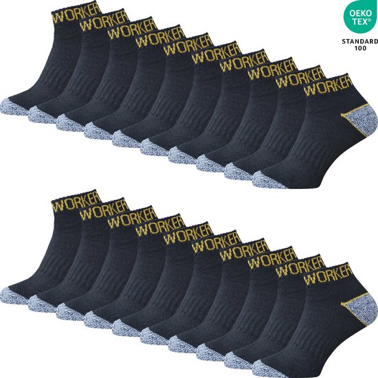 Chaussettes de travail pour baskets pour hommes - Zwart - 20 paires - Taille 43-46 - Chaussettes de travail courtes - Chaussettes de travail à la cheville