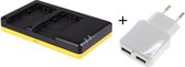 Huismerk Duo lader voor 2 camera accu's Sony NP-FP50, NP-FP70, NP-FP90 + handige 2 poorts USB 230V adapter