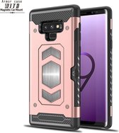 Ntech Hoesje Geschikt Voor Samsung Galaxy Note 9 Luxe Armor TPU Back Cover met card slot & metaalplaat hoesje - Rose Goud
