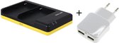 Huismerk Duo lader voor 2 camera accu's Sony NP-FM500H + handige 2 poorts USB 230V adapter