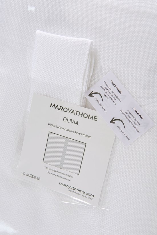 Maroyathome - OLIVIA - Rideau voilage avec ruban plissé - prêt à poser avec crochets - Wit brillant - Aspect lin - 300 x 260 cm - 300 cm de large et 260 cm de haut/long - avec câble de suspension