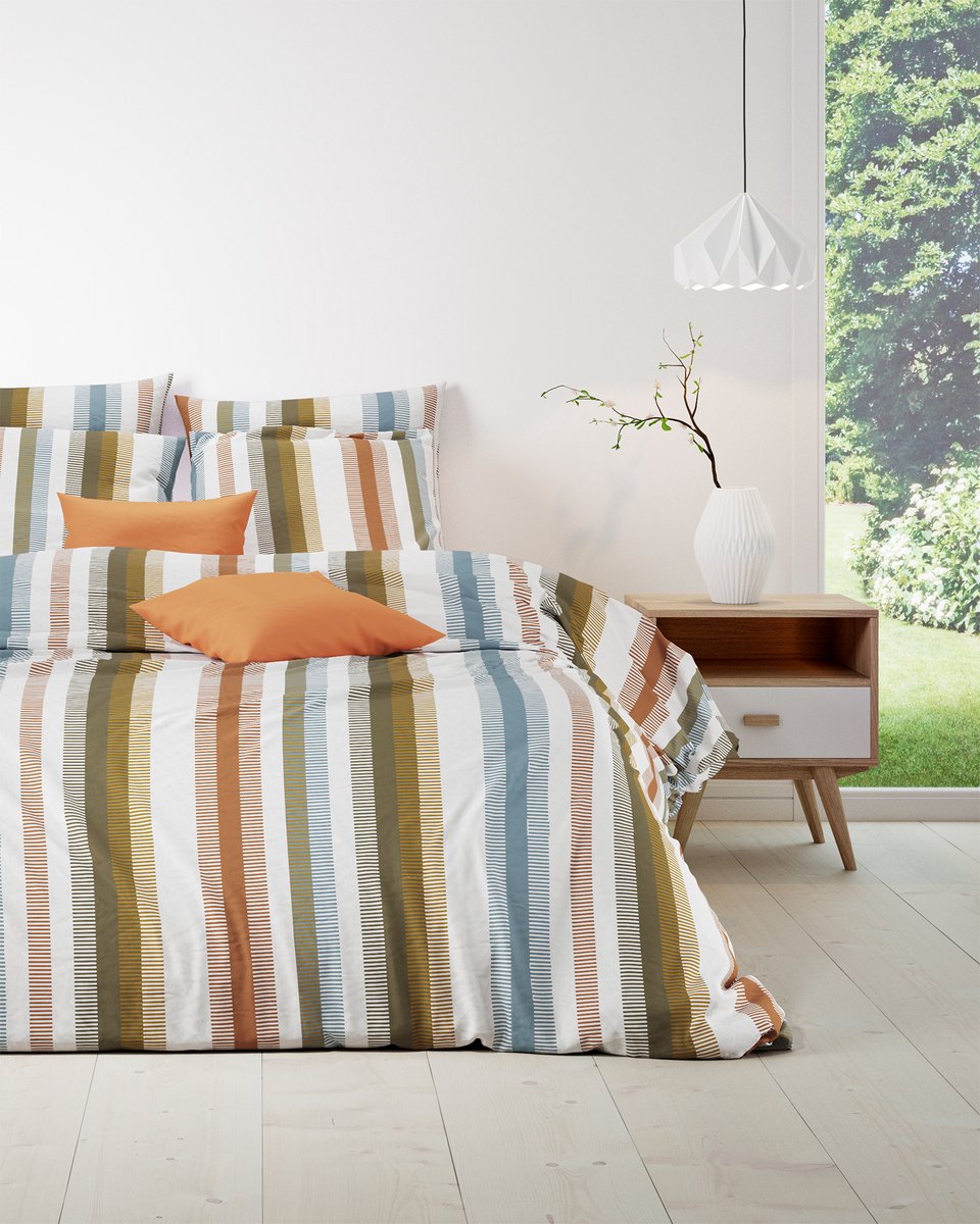 Mistral Home - DEKBEDOVERTREK - katoen renforcé - 270 x 220 cm + 2x 65 x 65 cm - extra breed - strepen - kaki