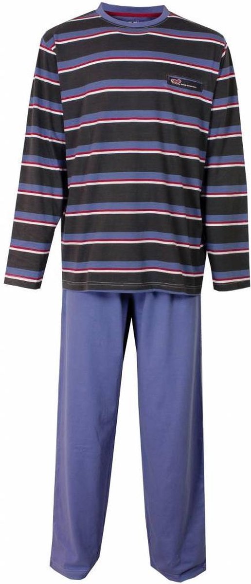 MEQ Heren Pyjama - Borstzakje - 100% Gekamde Katoen - Blauw - Maat S