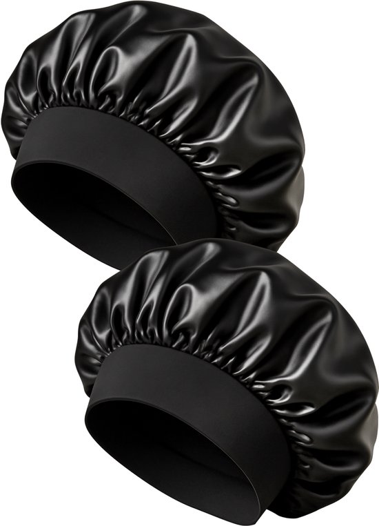 Bonnet de nuit Nuvance Satin - Set de 2 - Bonnet de nuit réglable en satin - Taille unique - Zwart