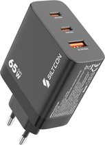Siltcon® 3-in-1 Snellader USB-C 65W - USB C Adapter - Snellader Iphone Geschikt - Snellader Samsung Geschikt - Oplader USB-C - 2x USB-C PD 65W - 1x USB-A PD 22.5W - GaN Technologie - Universeel o.a. Telefoons, Laptops - Extra Compact
