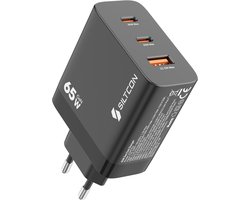Siltcon® 3-in-1 Snellader USB-C 65W – USB C Adapter – Oplader USB-C – 2x USB-C PD 65W – 1x USB-A PD 22.5W – GaN Technologie – Universeel o.a. Telefoons, Laptops – Extra Compact