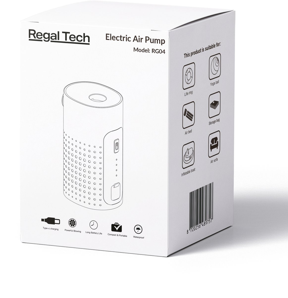 Regal Tech® Elektrische pomp luchtbed/zwembad- Luchtbedpomp - Opblaaspomp - 4000 mAH accu - 300 liter/Min — afbeelding 7