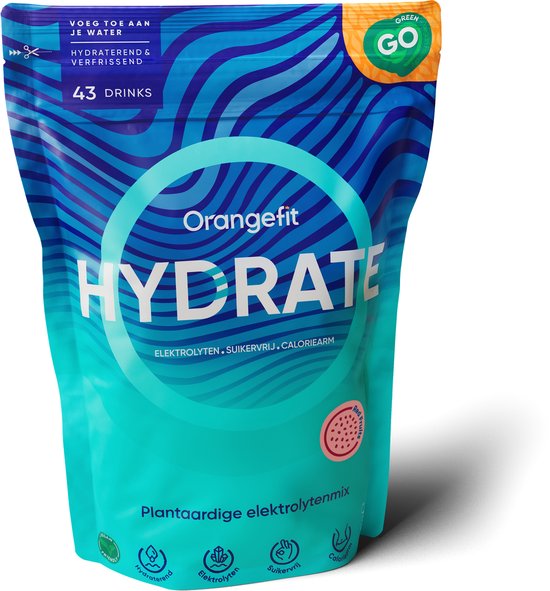 Orangefit HYDRATE: plantaardige elektrolytenmix met rode vruchten smaak, 43 drinks, suikervrij, caloriearm.